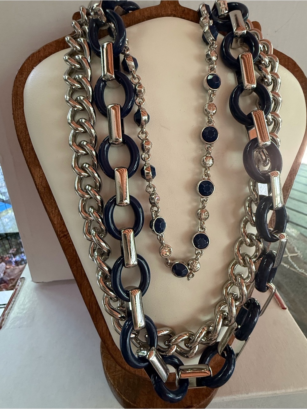 Lia Sophia Navy and Silver Multi-Strand Statement Necklace - Picture 2 of 5